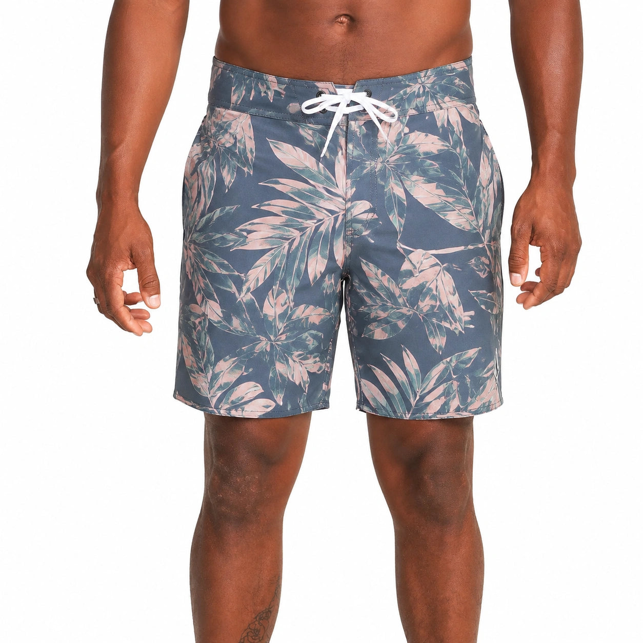 Herren Badehose Größe M mit Blattmuster Blau Rosa Grün und Kordelzug