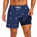 Herren Badeshorts XL dunkelblau mit Segelbootmuster und Innenshorts
