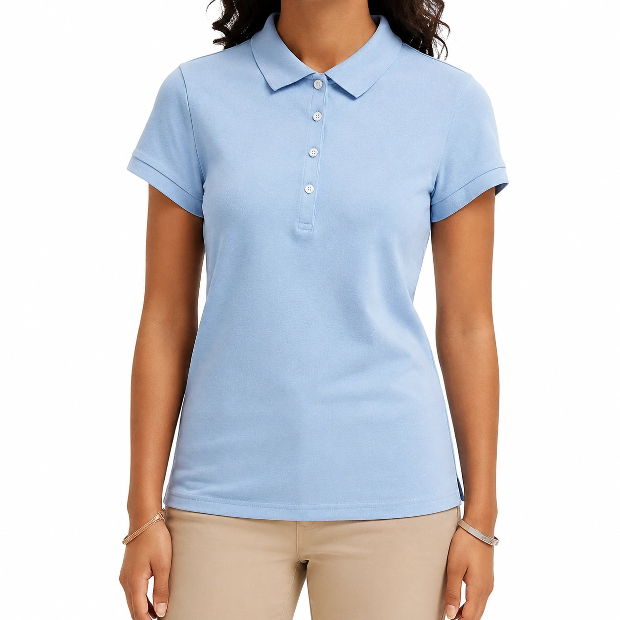 Damen Poloshirt M Hellblau Piqué Kurzarm Klassisch