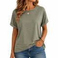 Damen T-Shirt M olivgrün Kurzarm locker geschnitten