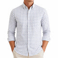 Herren Hemd XL aus Webstoff Weiß Blau kariert mit Button-Down-Kragen
