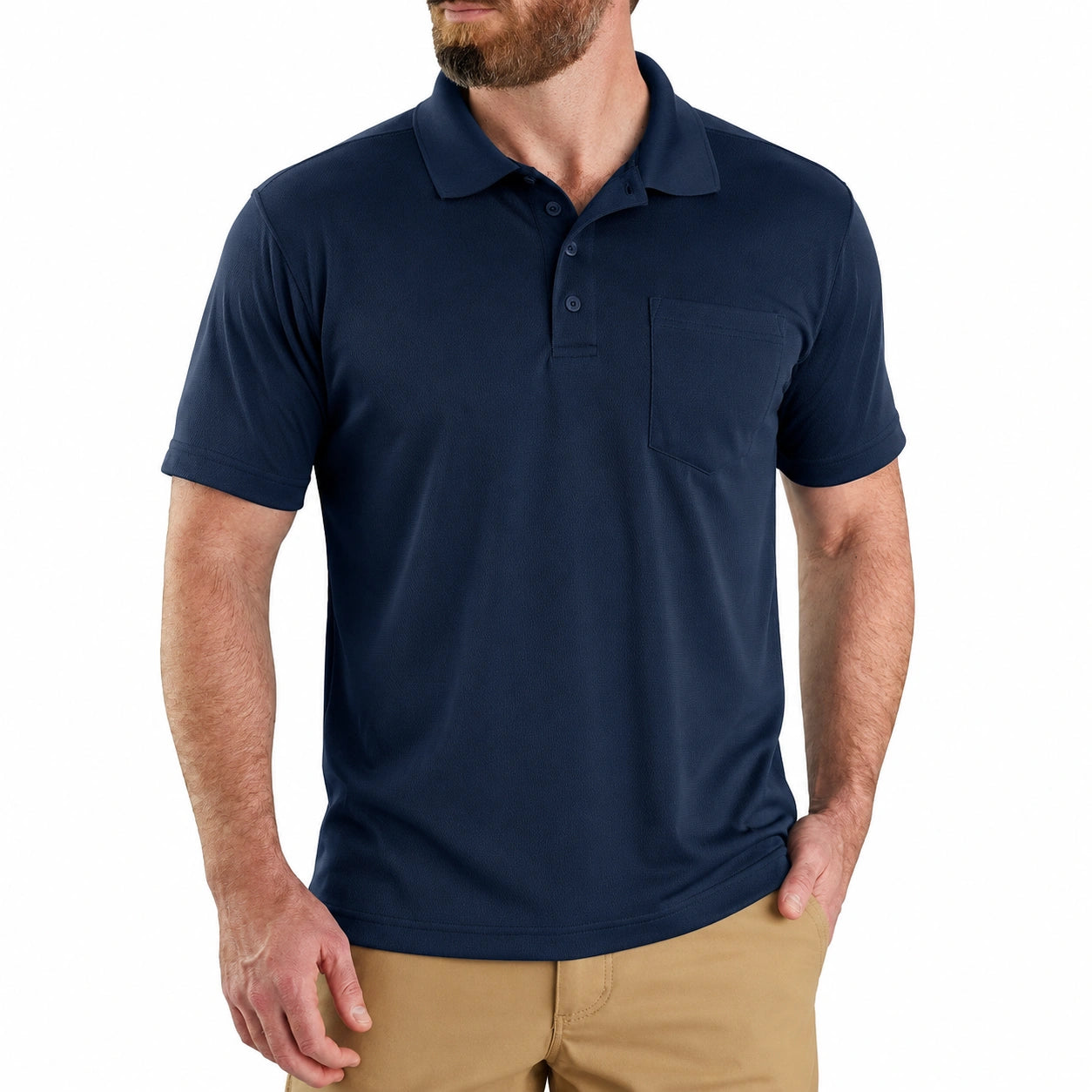 Herren Poloshirt Größe M Dunkelblau Polyester Kurzarm mit Brusttasche