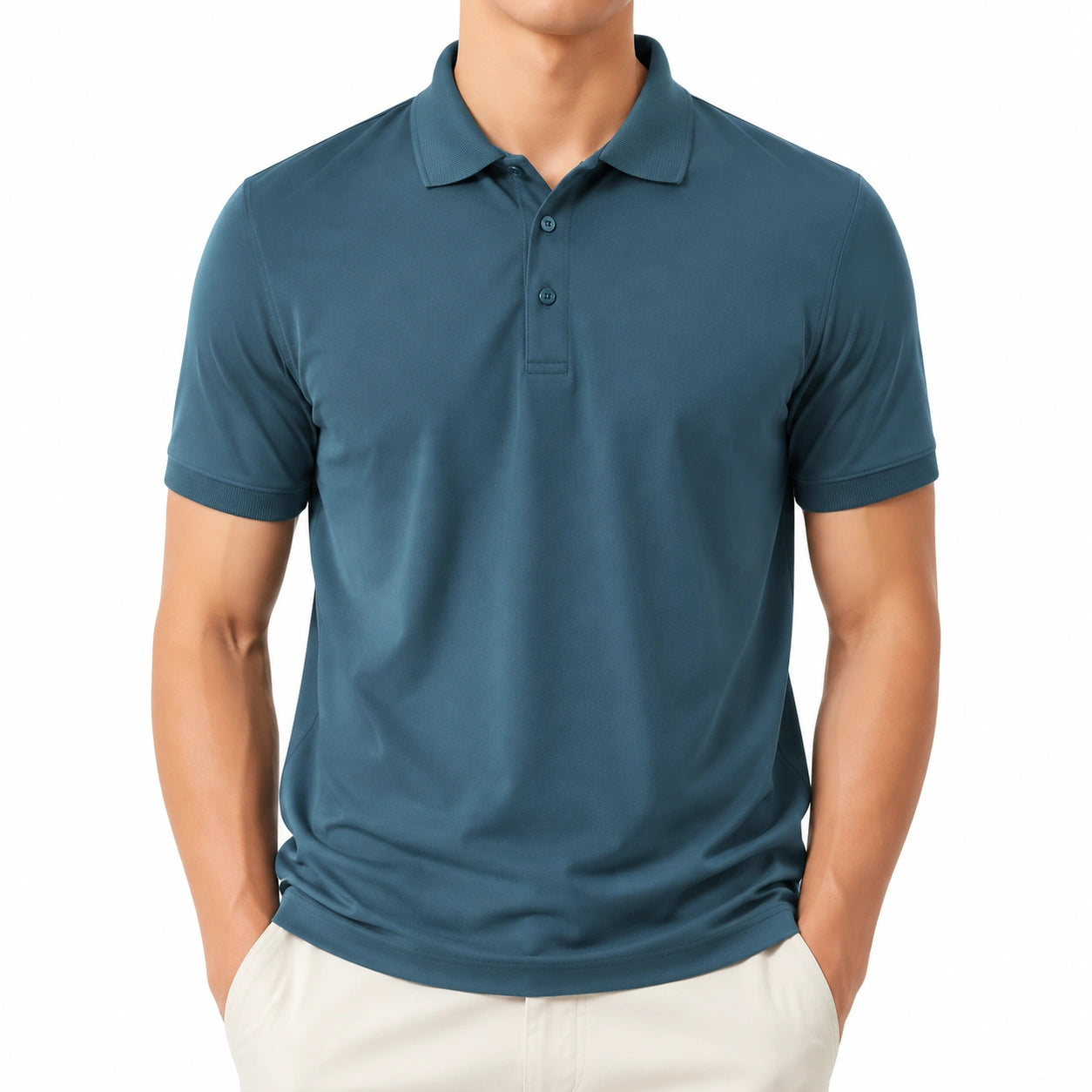 Herren Poloshirt Größe L aus glattem Textil in Petrol für Freizeit mit Kurzarm