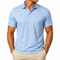 Herren Poloshirt XL Hellblau mit Blumenmuster Kurzarm