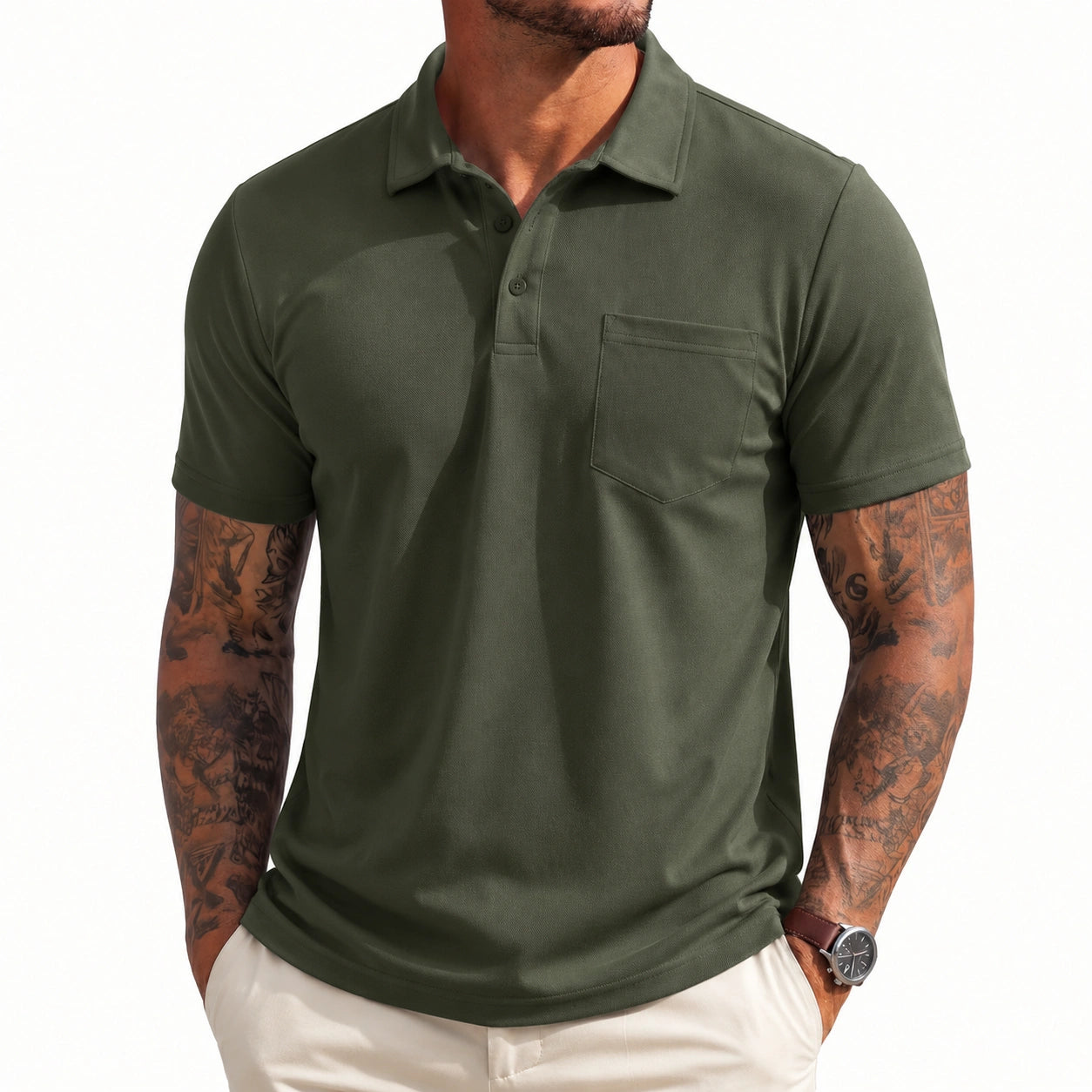 Herren Poloshirt XL Dunkelgrün Kurzarm mit Brusttasche