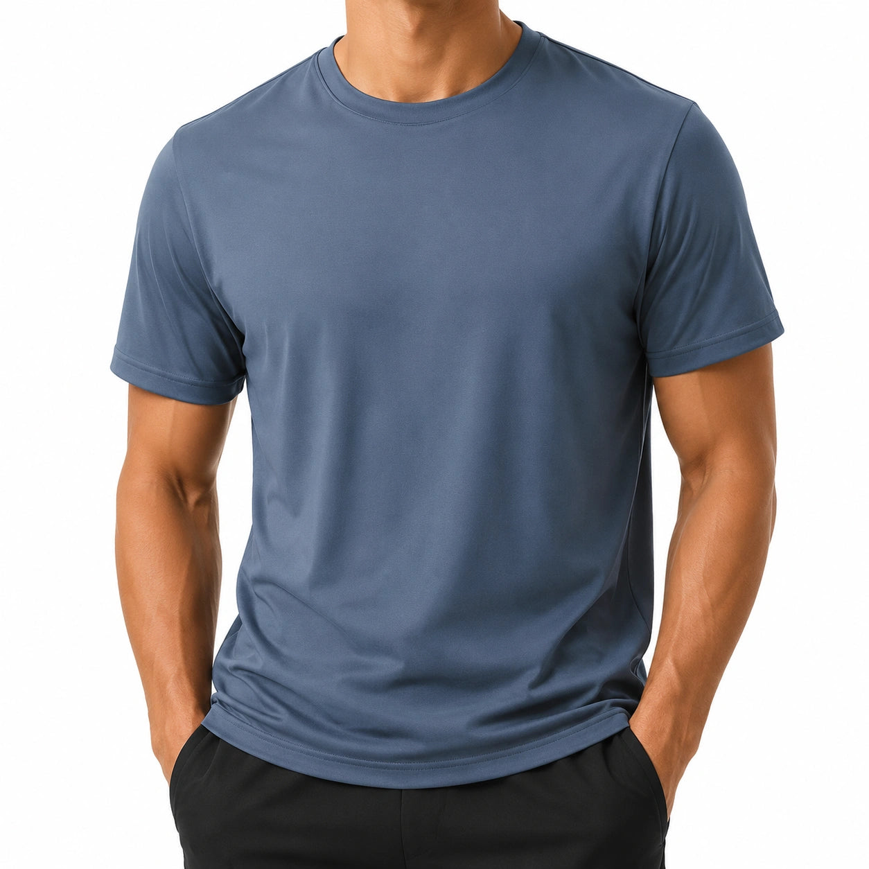Herren T-Shirt M aus Kunstfaser in Stahlblau für Sport und Freizeit mit Kurzarm