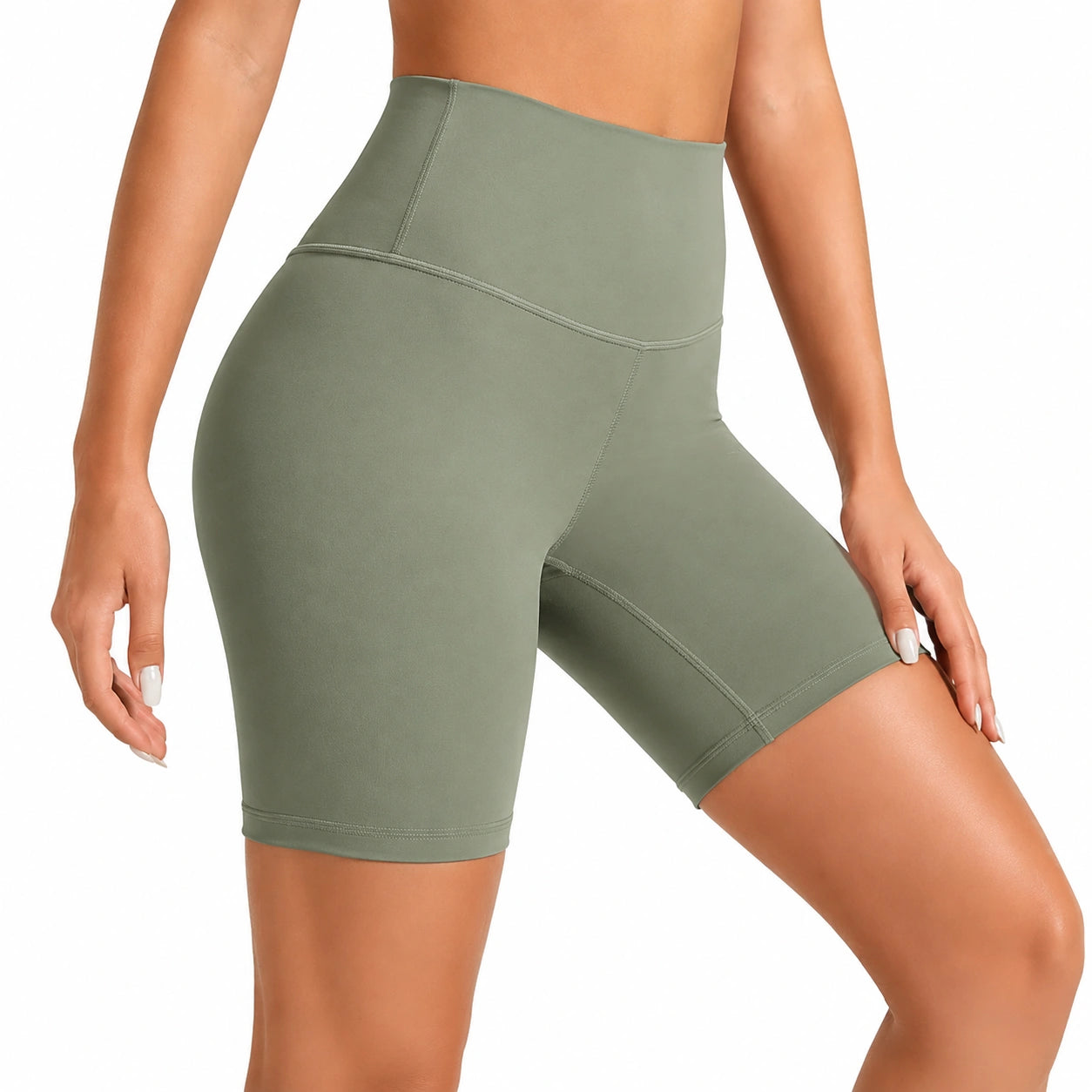 Sport-Bikershorts M aus elastischem Textilgewebe Olivgrün mit hohem Bund für Training