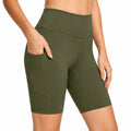 Damen Radlerhose Größe L aus elastischem Stoff Olivgrün mit hoher Taille und Seitentasche