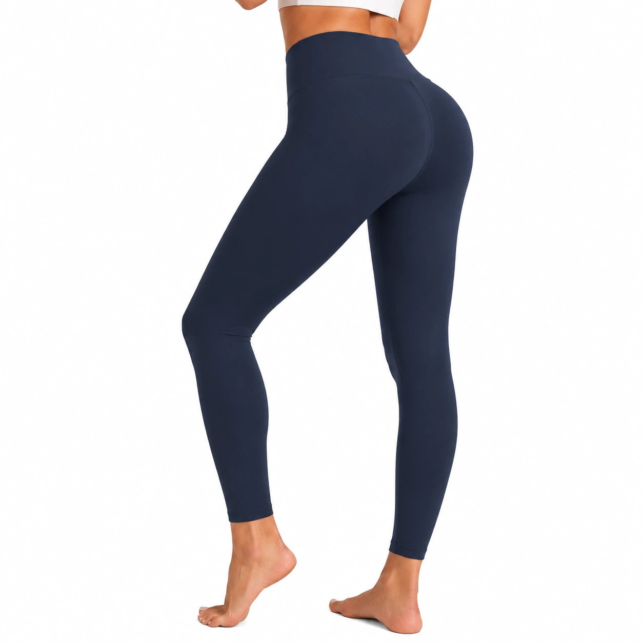 Damen Leggings Größe M aus elastischem Kunstfasermaterial Navyblau für Sport und Freizeit mit hohem Bund